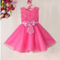 Linda querida Appliqued Pink rose princesa vestido de menina de flor